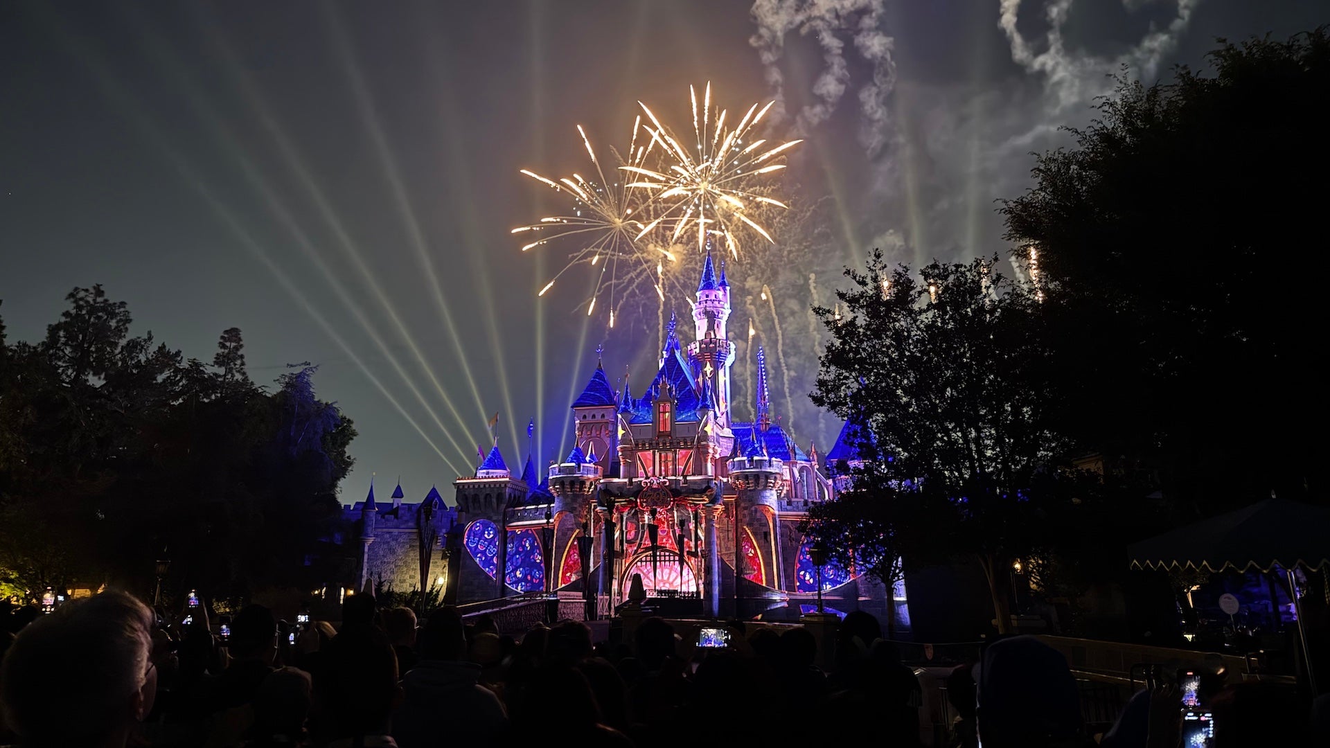 Fireworks above the castle at disneyland park
